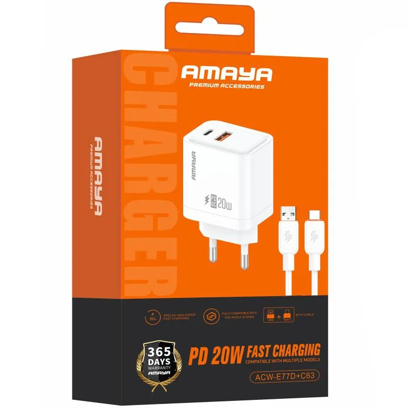 МЗП Amaya E77D PD20W+QC3.0 + кабель USB to Type-C White — фото 2