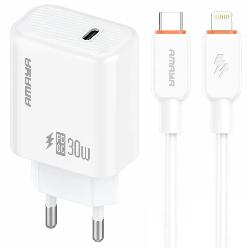 МЗП Amaya E76D PD30W (1USB-C) + кабель Type-C to Lightning White