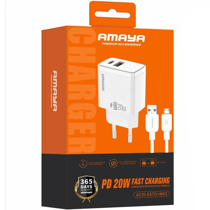 МЗП Amaya E67D PD20W+QC3.0 + кабель USB to MicroUSB White — фото 2