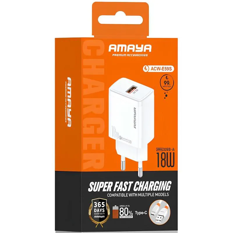 МЗП Amaya E59S QC3.0 18W + кабель USB to Type-C White — фото 2