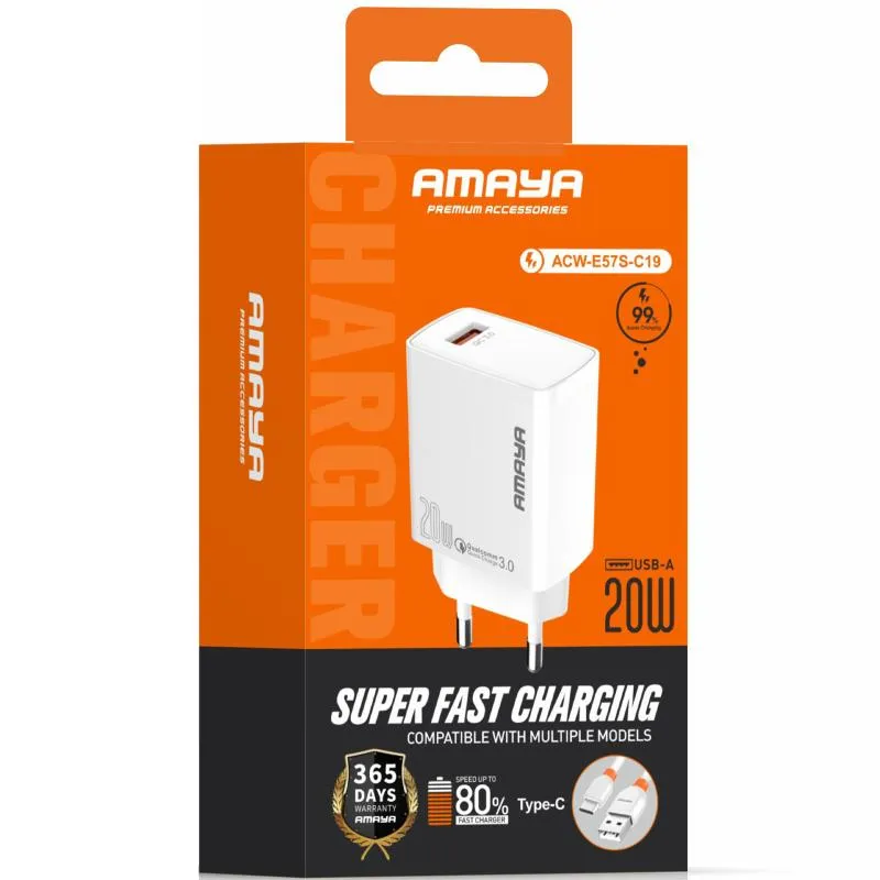 МЗП Amaya E57S QC3.0 20W + кабель USB to Type-C White — фото 2