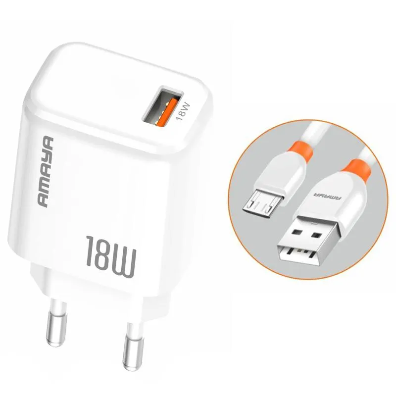 МЗП Amaya E56 QC3.0 18W (1USB-A) + кабель USB to MicroUSB White