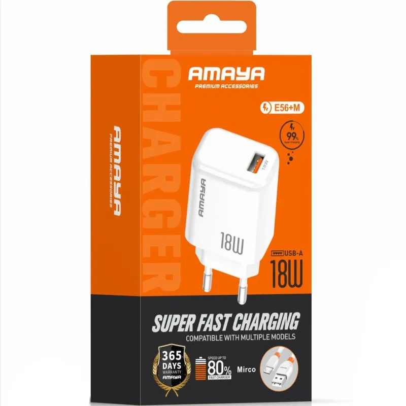 МЗП Amaya E56 QC3.0 18W + кабель USB to MicroUSB White — фото 2