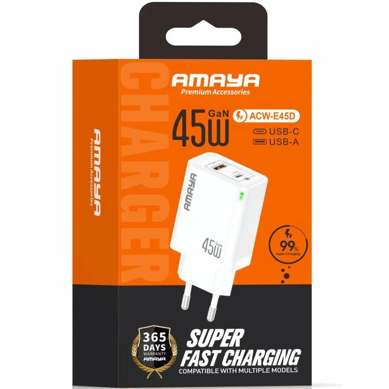 МЗП Amaya E45D PD45W+QC3.0 GaN White — фото 2