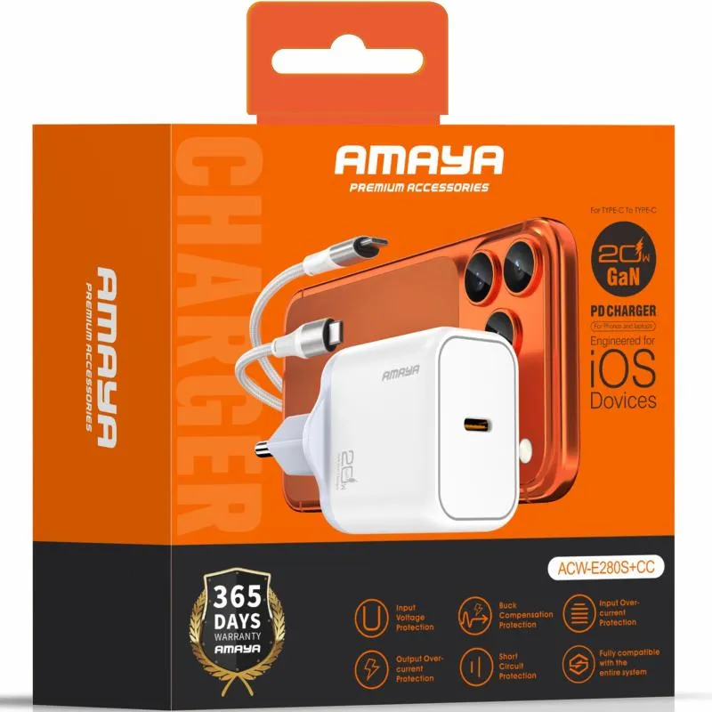 МЗП Amaya E280S PD20W GaN + кабель Type-C to Type-C White — фото 2