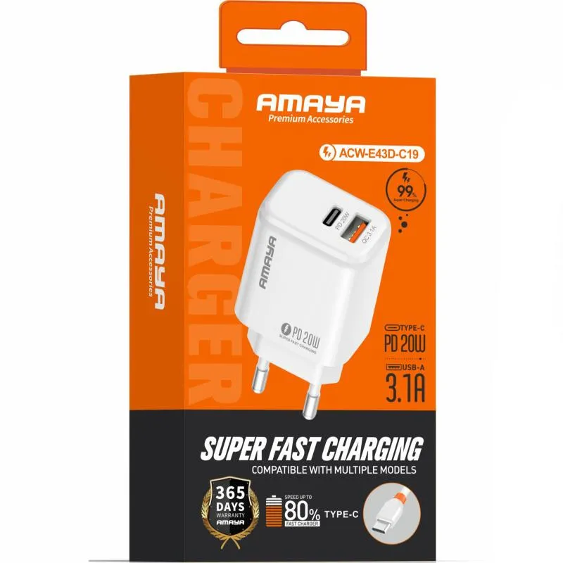 МЗП Amaya E43D PD20W + кабель USB to Type-C White — фото 2