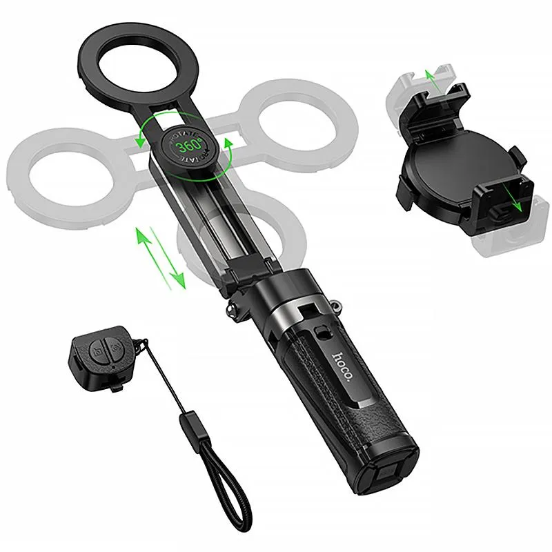 Монопод для селфі Hoco K27 Pro magnetic трипод + знімний BT пульт Black — фото 4