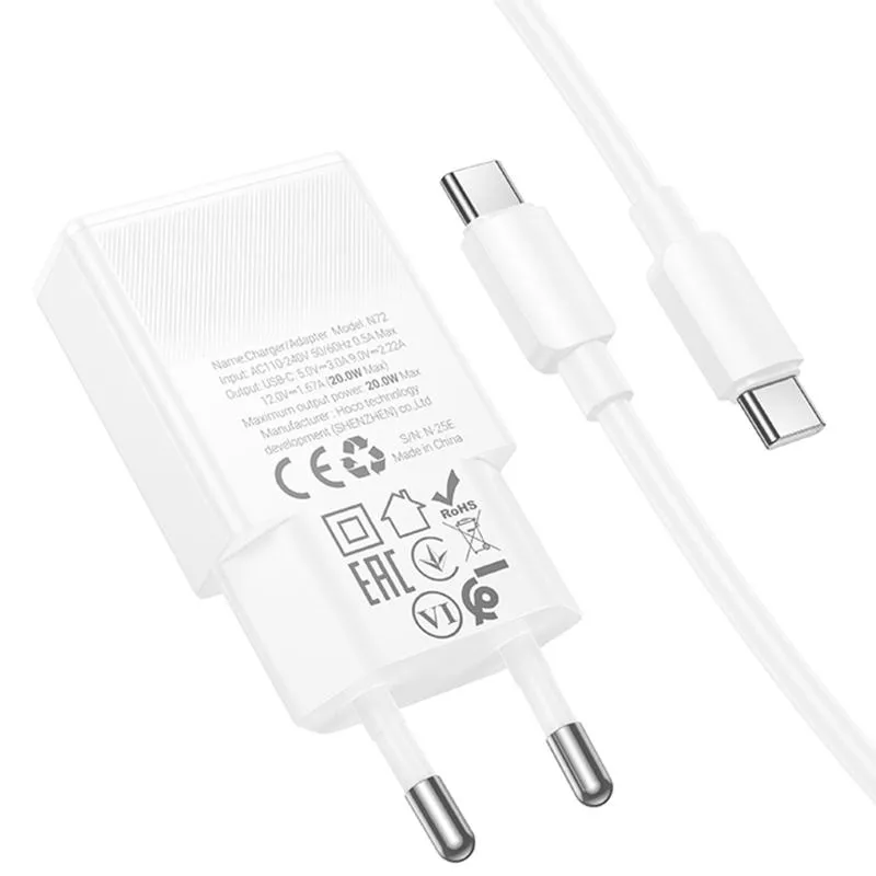 МЗП Hoco N72 Speed ultra-thin PD20W + кабель Type-C to Type-C White — фото 3