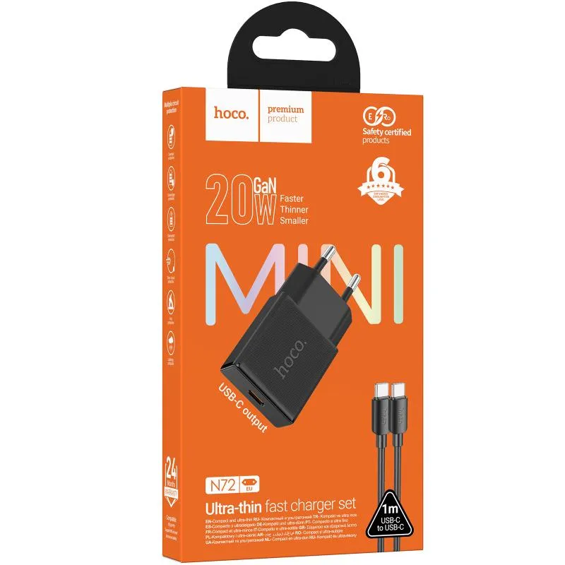 МЗП Hoco N72 Speed ultra-thin PD20W + кабель Type-C to Type-C Black — фото 2