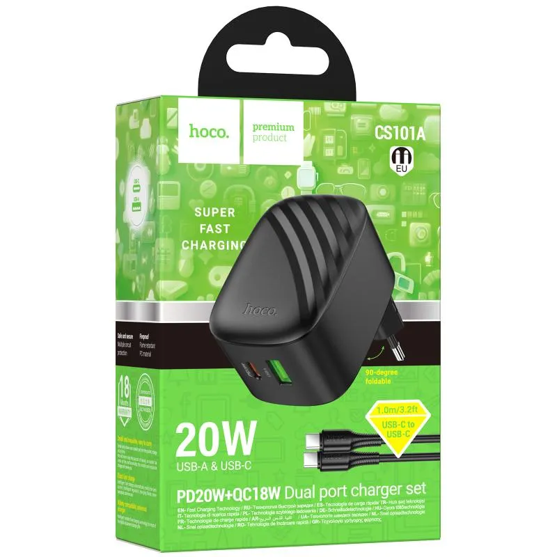 МЗП Hoco CS101A Folding PD20W+QC3.0 + кабель Type-C to Type-C Black — фото 2