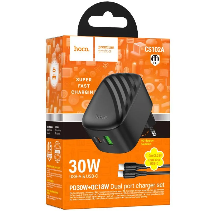 МЗП Hoco CS102A Folding PD30W+QC3.0 + кабель Type-C to Type-C Black — фото 4