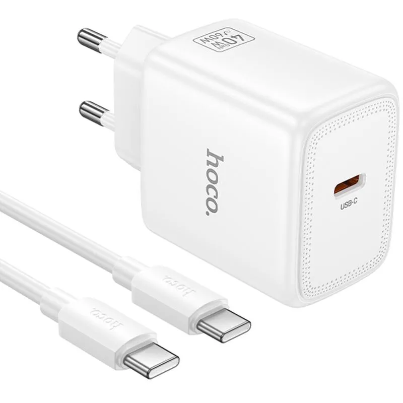 МЗП Hoco N83 Profit PD40W (1USB-C) + кабель Type-C to Type-C White