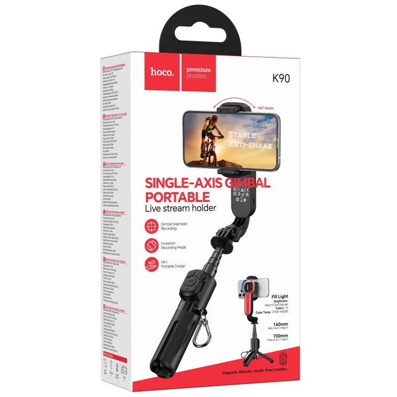 Монопод для селфі Hoco K90 Support axis smart+light Black — фото 2