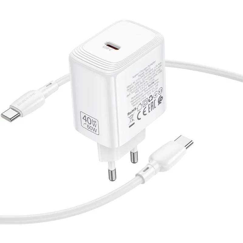 МЗП Borofone BN33 Fuente PD40W + кабель Type-C to Type-C White — фото 4