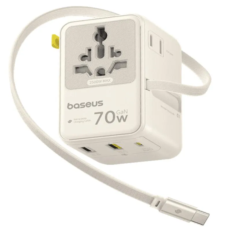 Мережевий універсальний перехідник Baseus CG11 70W with retractable cable Off-White