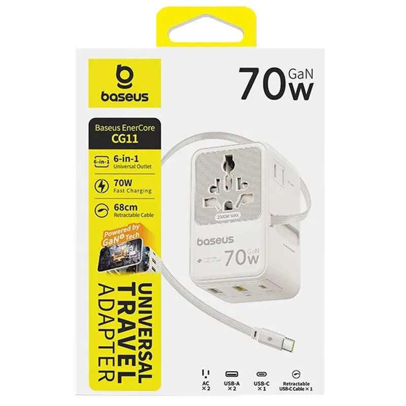 Мережевий універсальний перехідник Baseus CG11 70W with retractable cable Off-White — фото 3