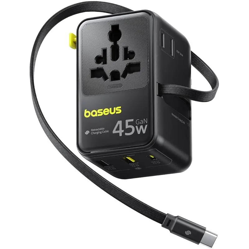 Мережевий універсальний перехідник Baseus AG11 45W with retractable cable Cosmic Black