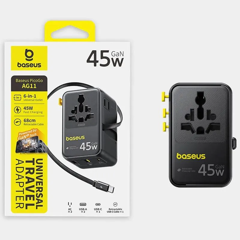 Мережевий універсальний перехідник Baseus AG11 45W with retractable cable Cosmic Black — фото 5