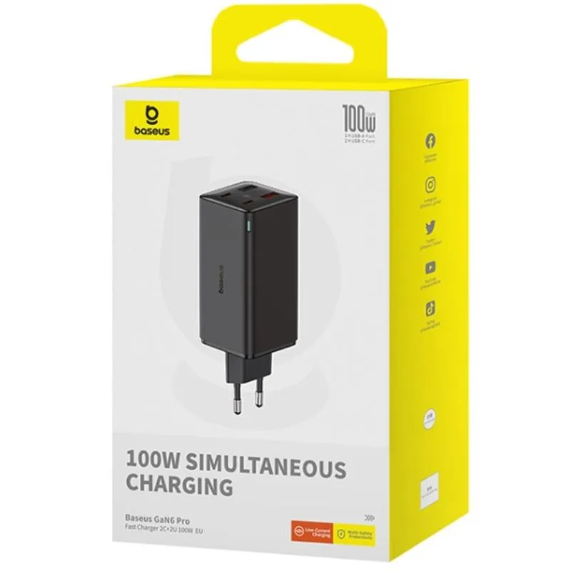 МЗП Baseus GaN6 Pro Fast Charger PD100W+QC3.0 Cluster Black — фото 4