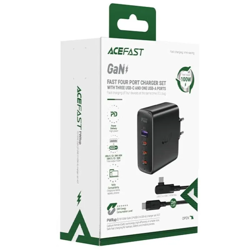 МЗП Acefast A37 PD100W+QC3.0 GaN + кабель Type-C to Type-C 2m Black — фото 4