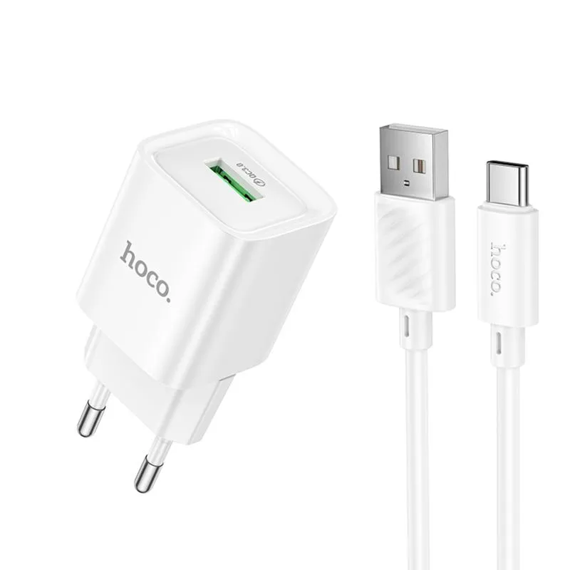 МЗП Hoco C145A Charm QC3.0 18W + кабель USB to Type-C White