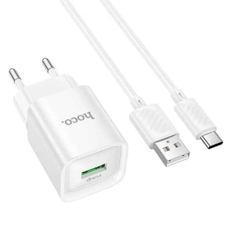 МЗП Hoco C145A Charm QC3.0 18W + кабель USB to Type-C White — фото 2