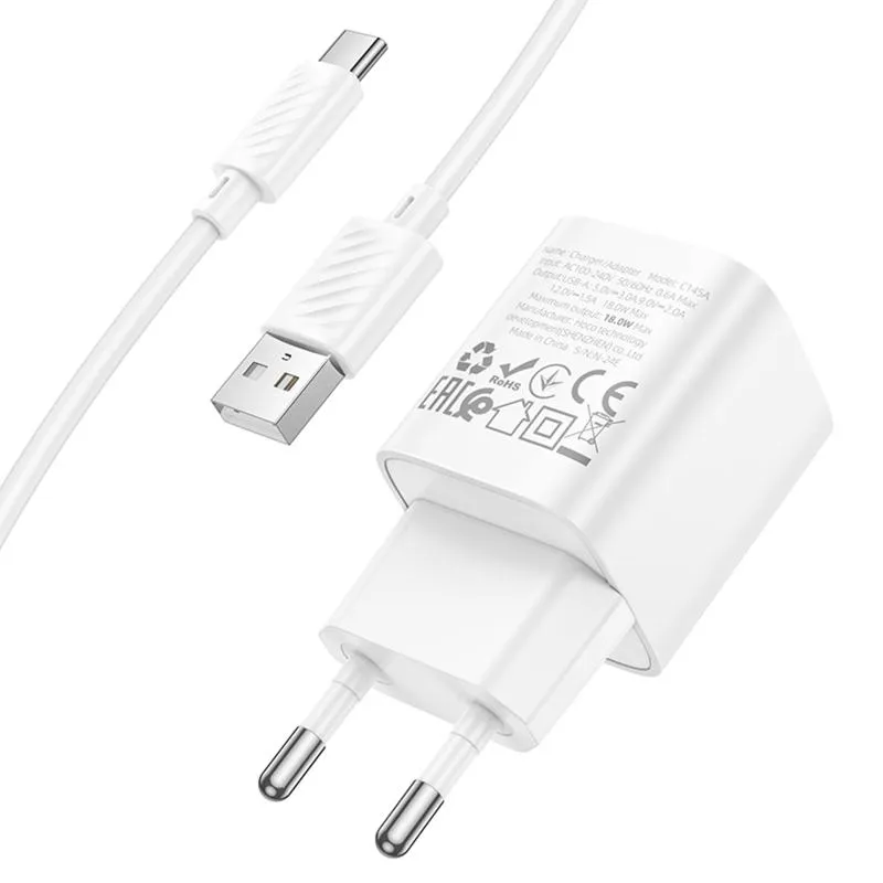 МЗП Hoco C145A Charm QC3.0 18W + кабель USB to Type-C White — фото 7