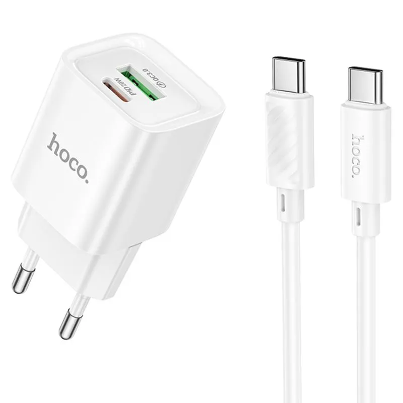 МЗП Hoco C147A PD20W+QC3.0 + кабель Type-C to Type-C White