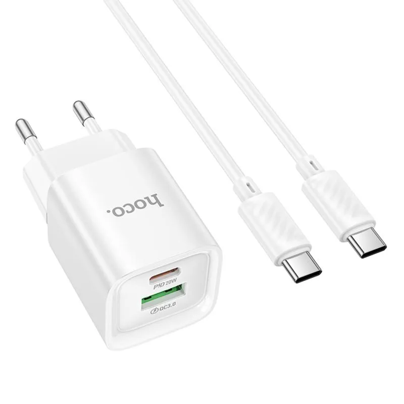 МЗП Hoco C147A PD20W+QC3.0 + кабель Type-C to Type-C White — фото 2