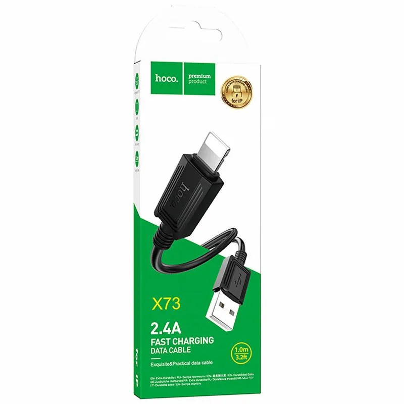 Дата кабель Hoco X73 Ferry USB to Lightning 2.4A Black — фото 5