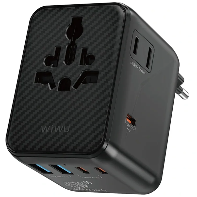 Мережевий універсальний перехідник WIWU UA010 Warrior GaN 45W + 2USB-A/3C Black