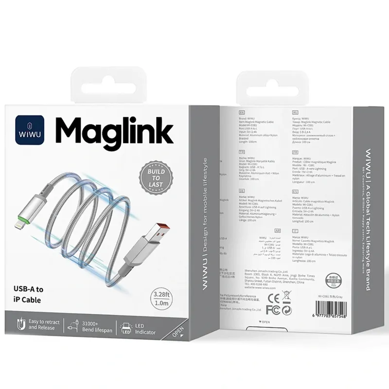 Дата кабель WIWU C081 Maglink USB to Lightning 12W Grey — фото 5