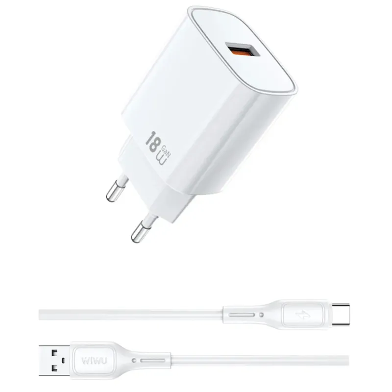 МЗП WIWU G006 Essen QC3.0 18W GaN + кабель USB to Type-C White