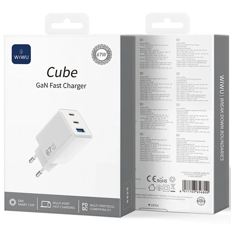 МЗП WIWU G026 Cube PD67W+QC3.0 GaN White — фото 4