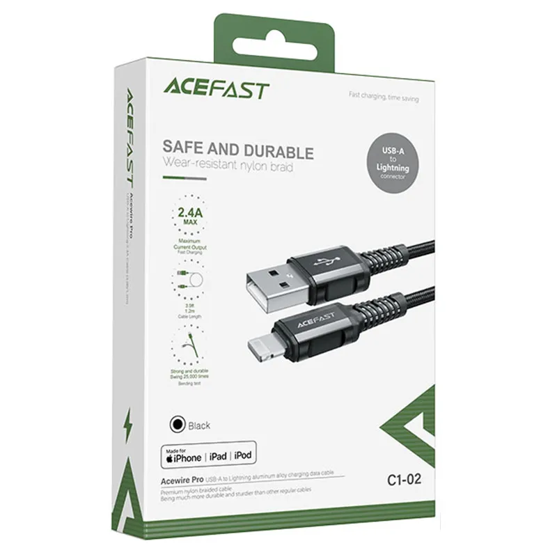 Дата кабель Acefast C1-02 USB to Lightning 2.4A Black — фото 4