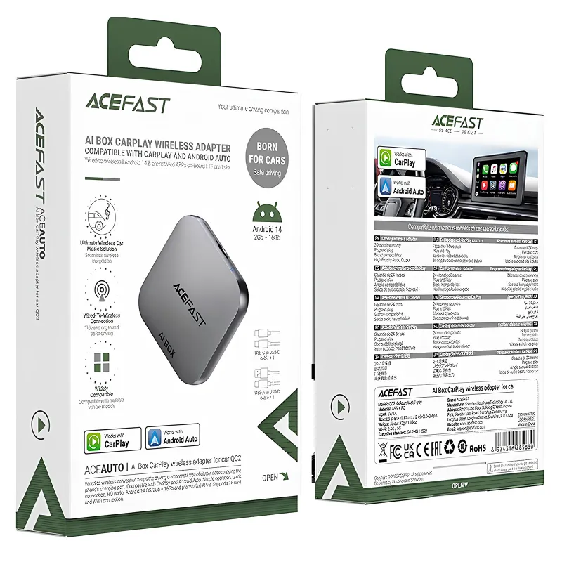 Адаптер Acefast QC2 AI Box car wireless CarPlay/Android Auto Metal gray — фото 5