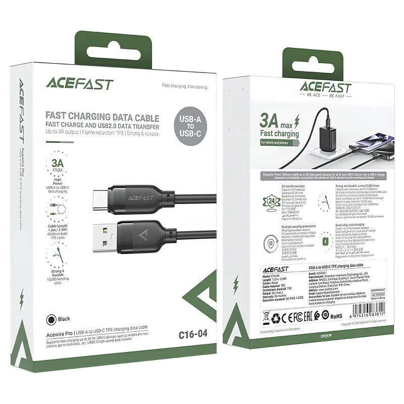 Дата кабель Acefast C16-04 USB to Type-C 3A Black — фото 5