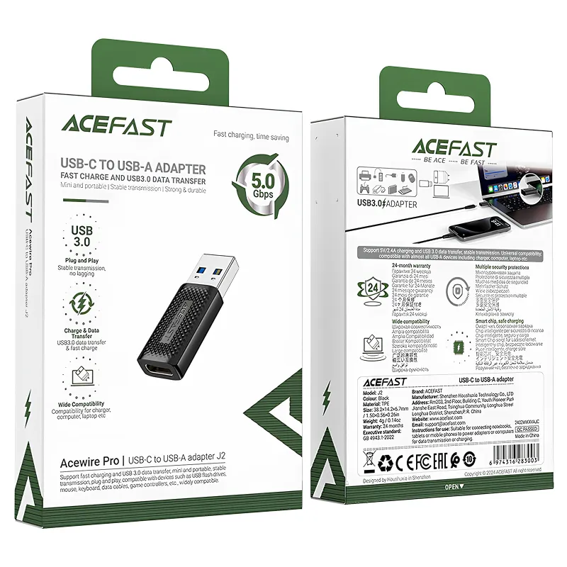 Перехідник Acefast J2 USB Male to Type-C Female USB3.0 Black — фото 5