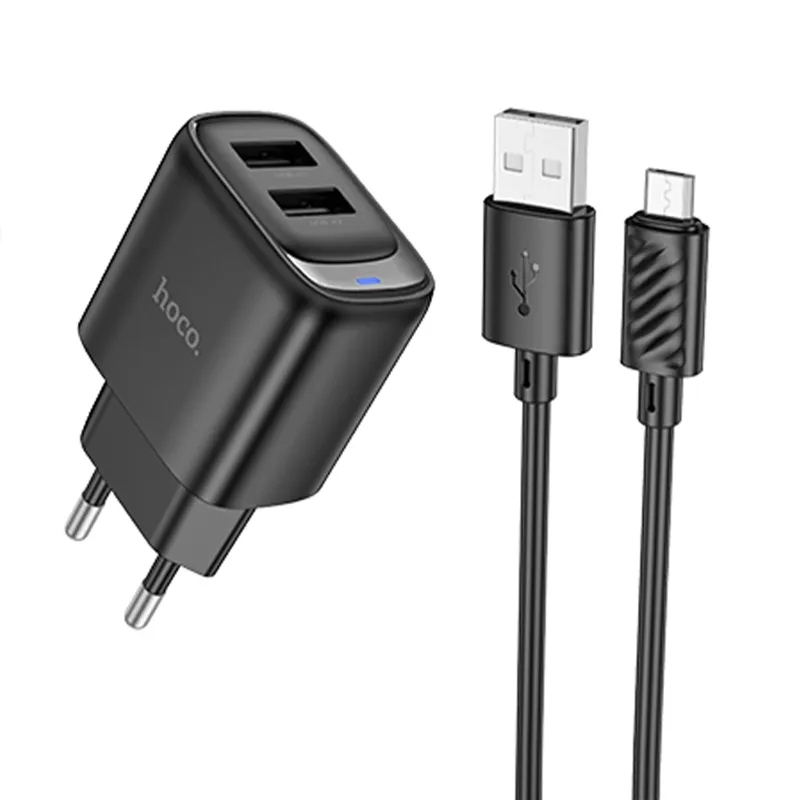 МЗП Hoco C141A Smart 2.1A + кабель USB to MicroUSB Black