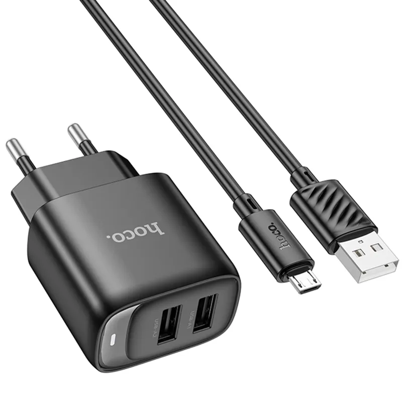 МЗП Hoco C141A Smart 2.1A + кабель USB to MicroUSB Black — фото 4