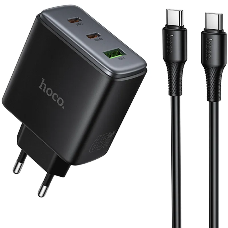 МЗП Hoco C160A Upgrade PD65W+QC3.0 + кабель Type-C to Type-C Black