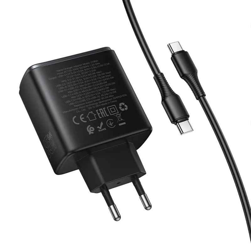 МЗП Hoco C160A Upgrade PD65W+QC3.0 + кабель Type-C to Type-C Black — фото 6