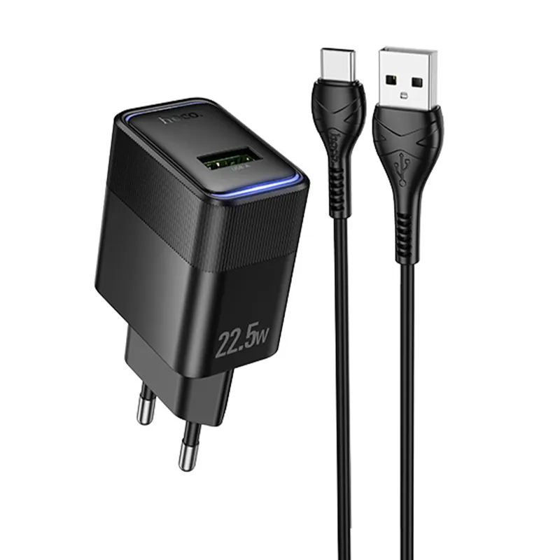 МЗП Hoco CS111A Lounge QC3.0 22.5W + кабель USB to Type-C Black