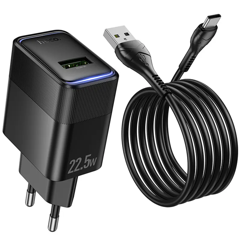 МЗП Hoco CS111A Lounge QC3.0 22.5W + кабель USB to Type-C Black — фото 4