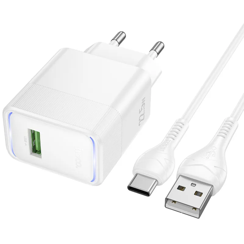 МЗП Hoco CS111A Lounge QC3.0 22.5W + кабель USB to Type-C White — фото 2