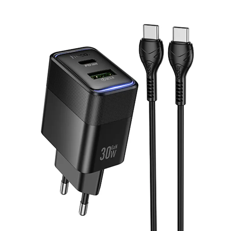 МЗП Hoco CS112A Lounge PD30W+QC3.0 + кабель Type-C to Type-C Black
