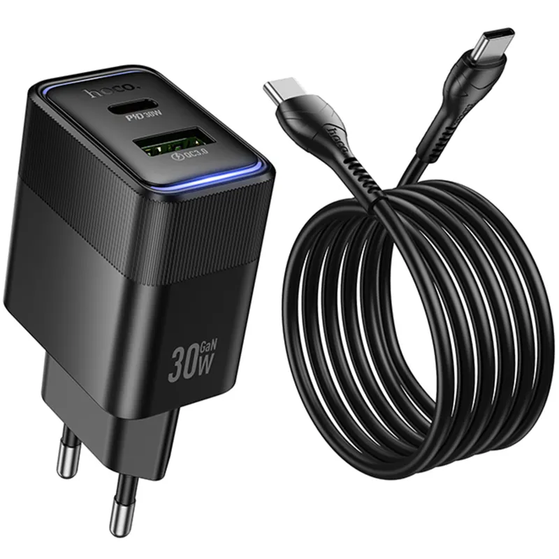 МЗП Hoco CS112A Lounge PD30W+QC3.0 + кабель Type-C to Type-C Black — фото 3