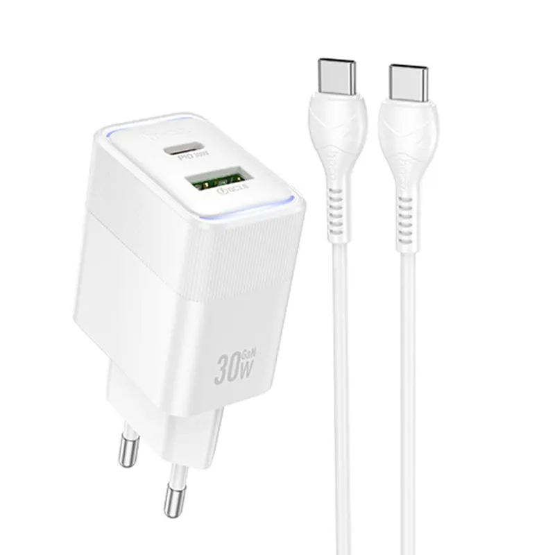 МЗП Hoco CS112A Lounge PD30W+QC3.0 + кабель Type-C to Type-C White