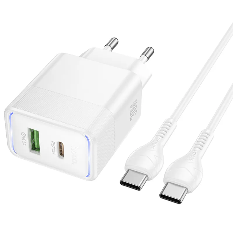 МЗП Hoco CS112A Lounge PD30W+QC3.0 + кабель Type-C to Type-C White — фото 2
