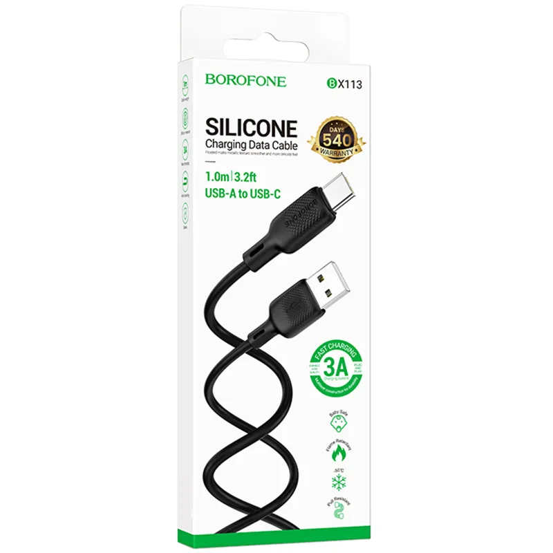 Дата кабель Borofone BX113 Lenny USB to Type-C 3A Black — фото 2
